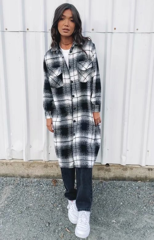 new long woolen plaid shirt jacket Nihaostyles wholesale clothing vendor NSAM75457