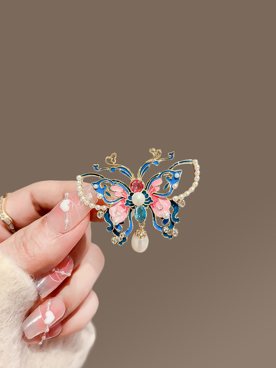 Enamel Painted Butterfly Brooch Women's High-end Sense High-end Atmospheric Luxury Cheongsam Coat Brooch Coat Elegant Pin
