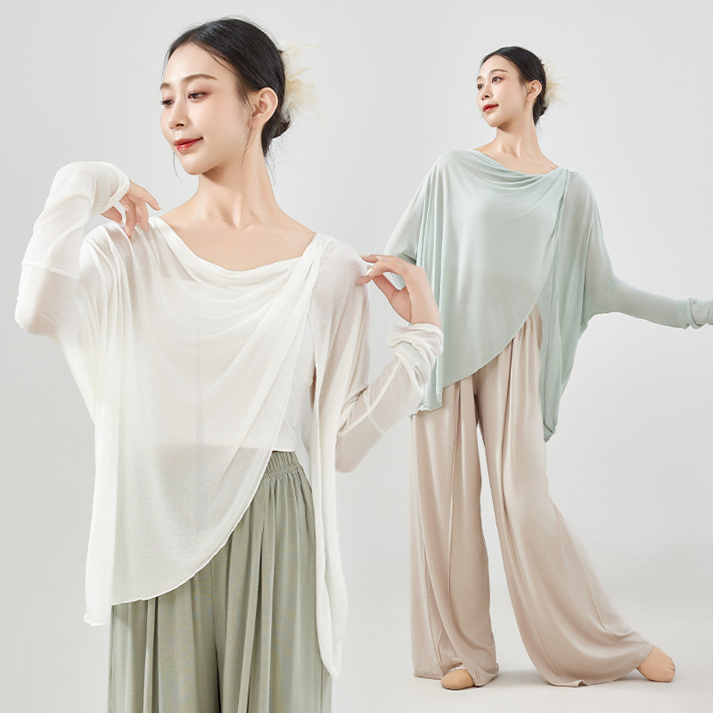 Modern Dance Tops, Autumn and Winter Elegant Blouses, Classical Dance Costumes, Adult Chinese Dance Loose New Dance Practice Clothes