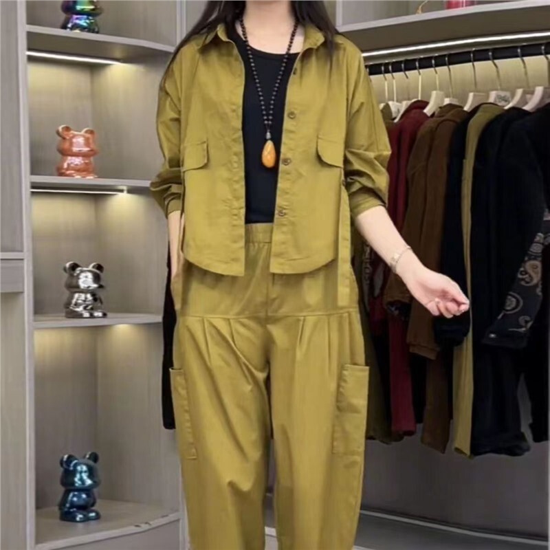 2025春夏新款半袖工装套装女纯色休闲宽松大码显瘦百搭时尚两件套|undefined