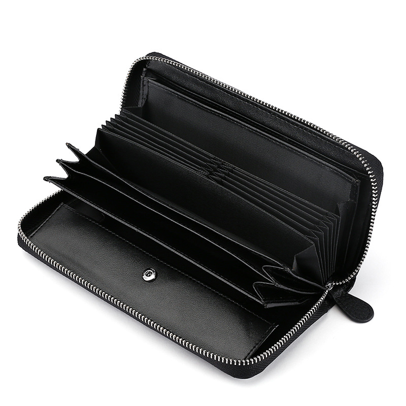 Gran patrón de cuero genuino de las mujeres largas billetera de moda embrague RFID antirrobo cepillo de piel de vaca titular de la tarjeta monedero