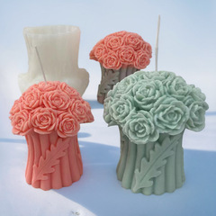 3D rose bouquet candle silicone mold diy hand held flower scented candle plaster ornament flower glue mold