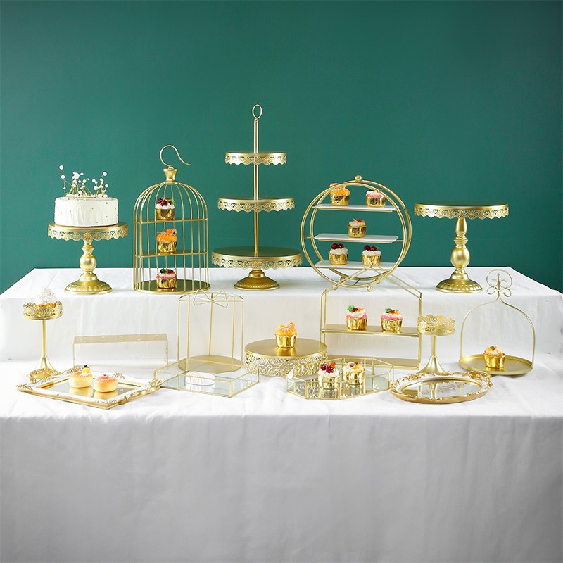 Nuevo postre comida fría té descanso mesa de postre europeo decoración soporte de exhibición decoración de la boda bandeja de la torta