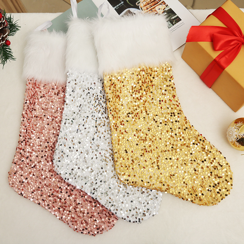 Cross-border spot Christmas socks new sequined plush socks decorative supplies children's gift pendants manufacturers wholesale