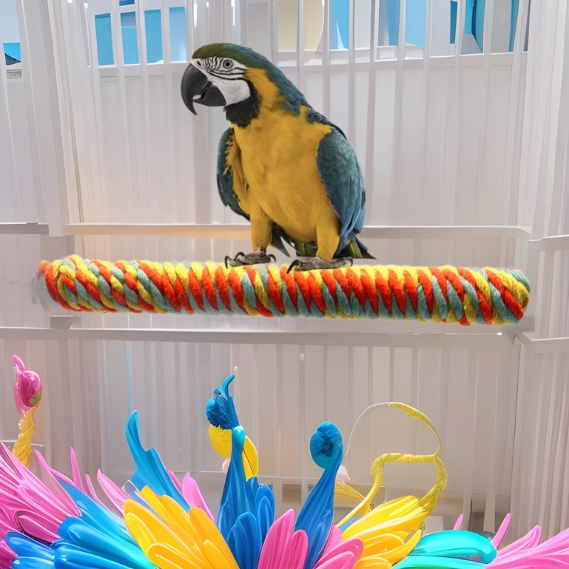 Cuerda de algodón de colores, poste de la estación de pájaros, marco de la estación de pájaros, juguete para pájaros, loro, percha, pico, pata de molienda, poste de la estación, decoración de la jaula de pájaros