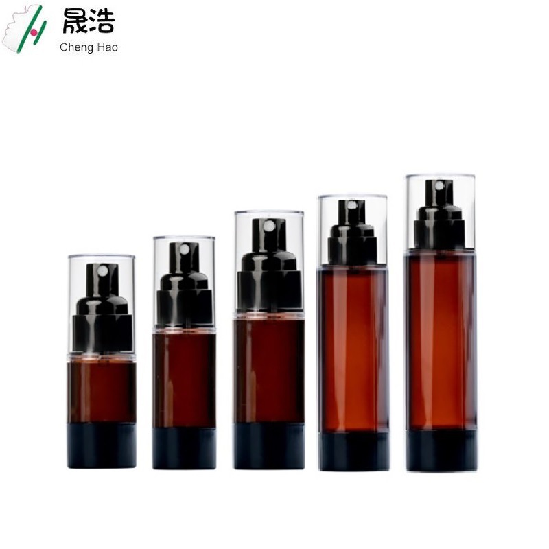 En stock 15ml-120ml Botella de aerosol de vacío a prueba de luz marrón líquido de la base de loción de prensado botella esencia sub-botella