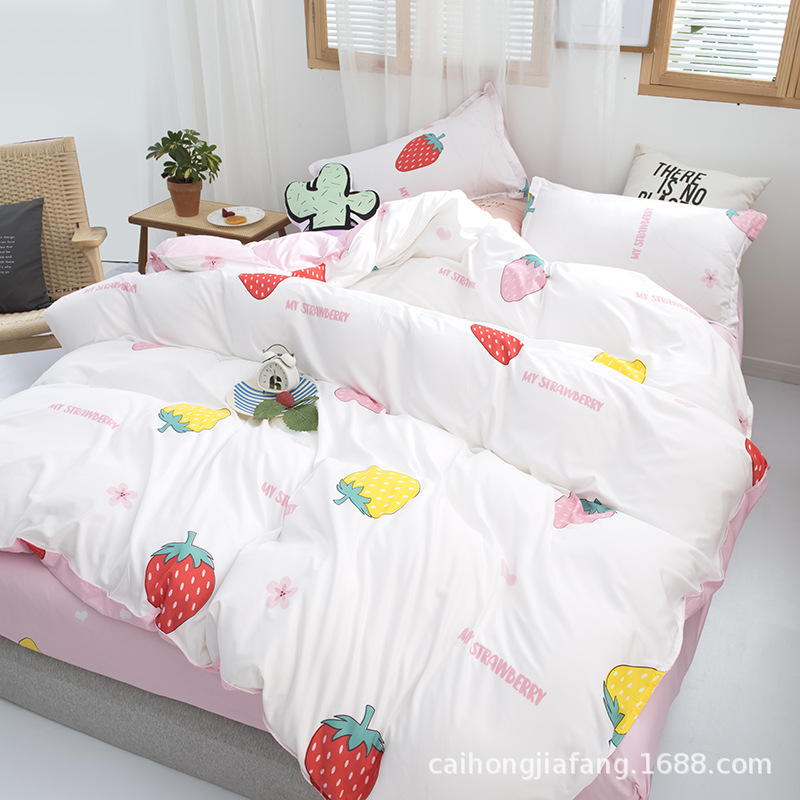 Washed Cotton Four-piece Bedding Summer Single Student Dormitory Quilt Cover Sheet Quilt Three-piece Cartoon Ventilation
