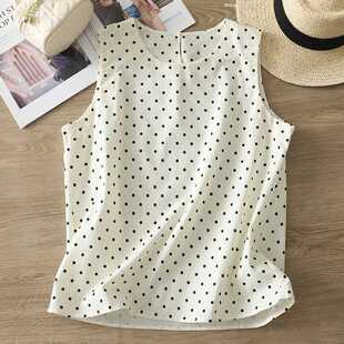 Real Shot of Polka Dot Sleeveless Top for Women, Summer Style, Loose and Slim a Version Baby Doll Shirt, Waistcoat Vest, Small Shirt