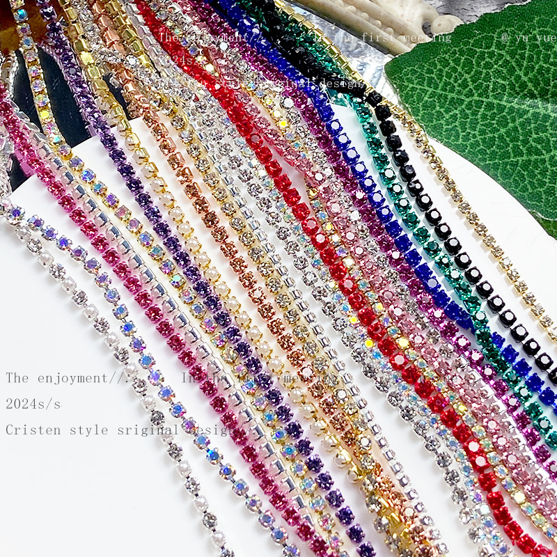 Cross-border Hot Nail Art Jewelry Drill-intensive Rhinestone Claw Chain with Crystal Diamond Chain DIY Mobile Phone Case Color Diamond