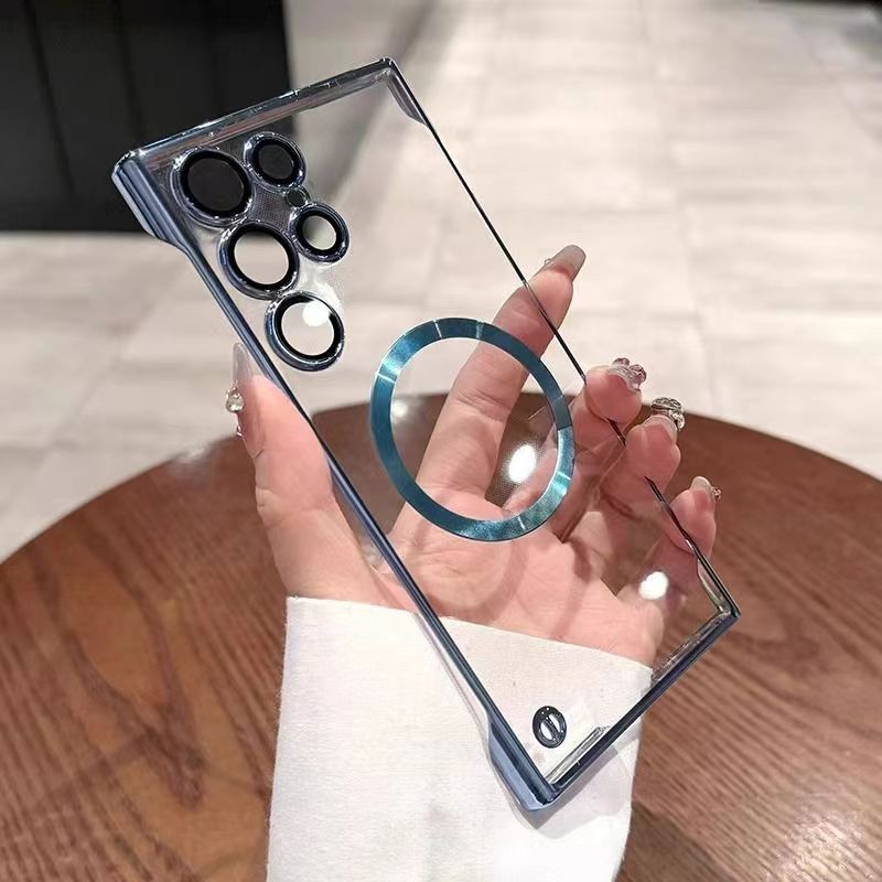 Super delgada transparente galvanoplastia magnética para Samsung S26Ultra caso de teléfono móvil S23 sin marco duro S24 caso de gafas