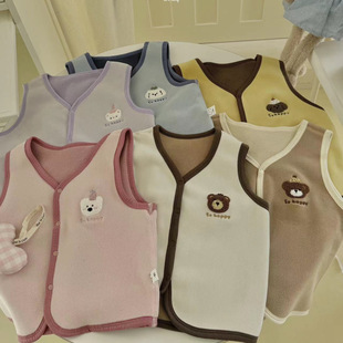 Spot Large and Small Rolls 24 Autumn and Winter Kidsren's Full-Print Cartoon Double-Sided Austrian Velvet Cute Little Vest Outer Wear Pure Color Vest