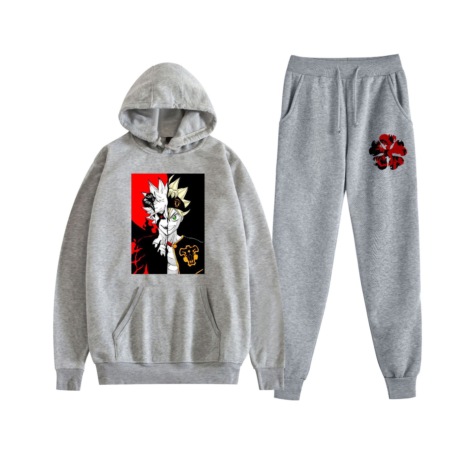 Europa y América otoño e invierno negro trébol de cuatro hojas periférico bidimensional hombres y mujeres deportes de ocio más suéter con capucha de terciopelo traje al por mayor