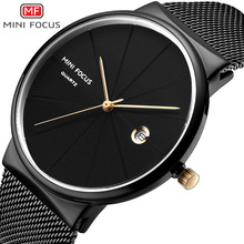 MINI FOCUS超薄手表wrist watches日本机芯日历防水精钢网带0176G