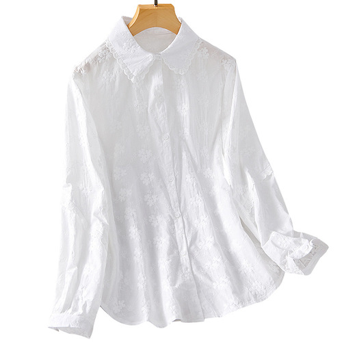 Lace Lace White Shirt Women's Long Sleeve 2024 Spring New Shirt Chic, Beautiful and Temperamental Cotton Top