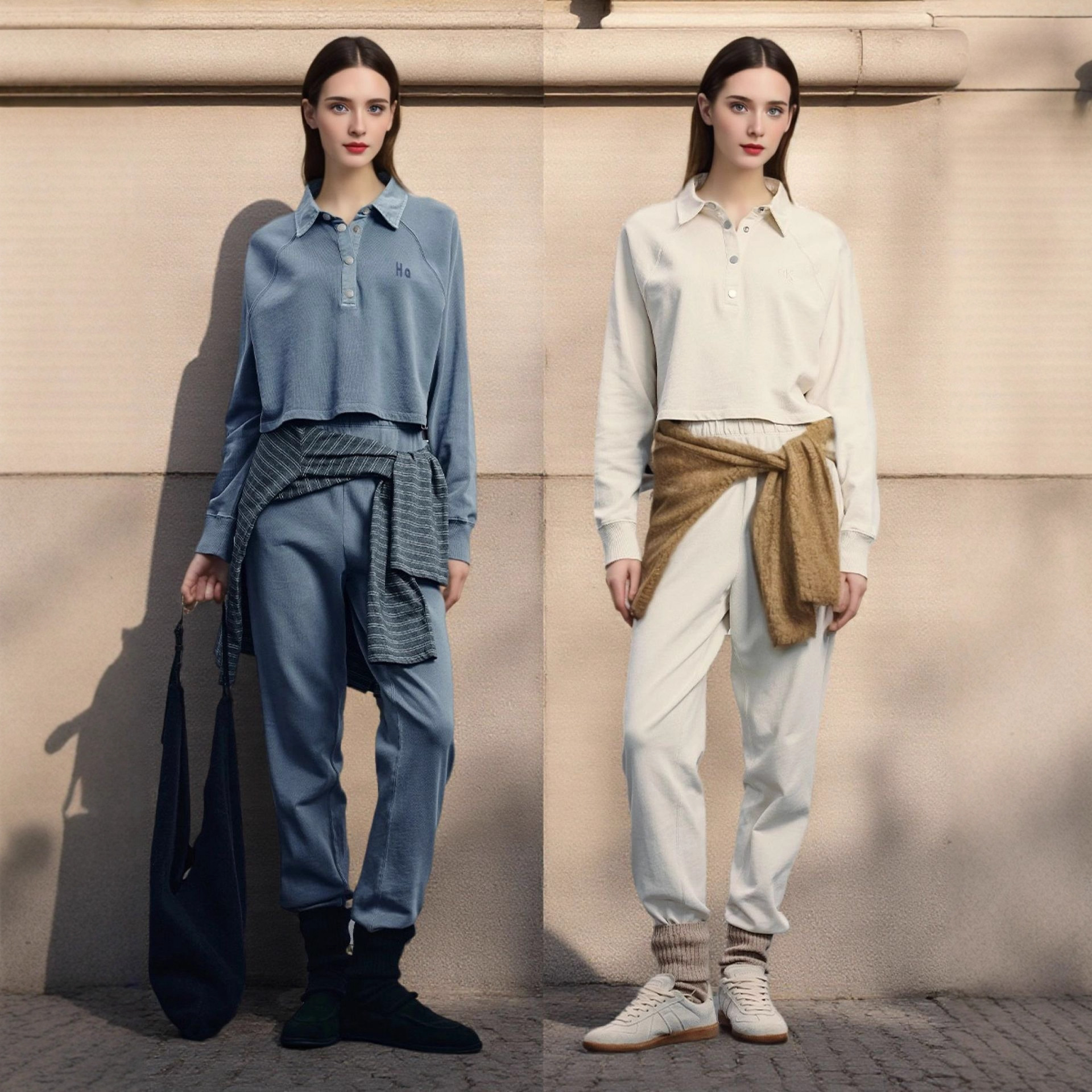 H Family Sports and Leisure Polo Collar Sweatshirt and Sweatpants Two-Piece Women's Suit 2025 Autum (No Tag)