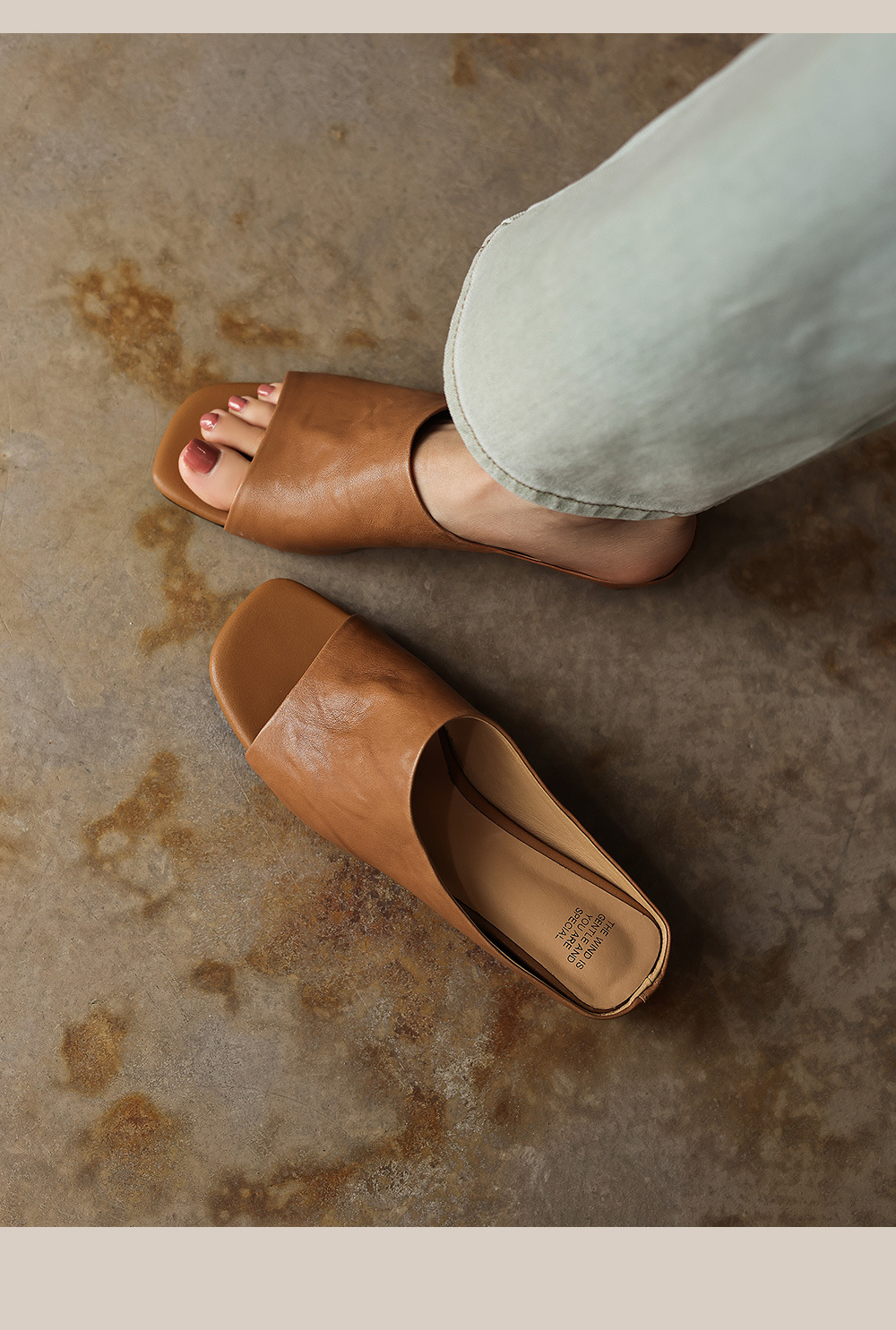 Sandal nữ da bò quai ngang gót thấp hở mũi phong cách Hàn Quốc — đen chi tiết 5