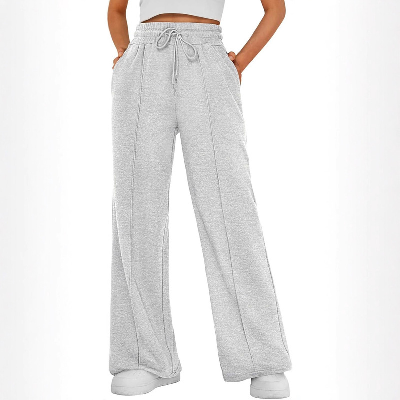 Amazon European and American Cross-Border New Women's Waist-Cinching Wide-Leg Sports Pants Casual Loose Long Pants Drawstring Sports Jogging Pants