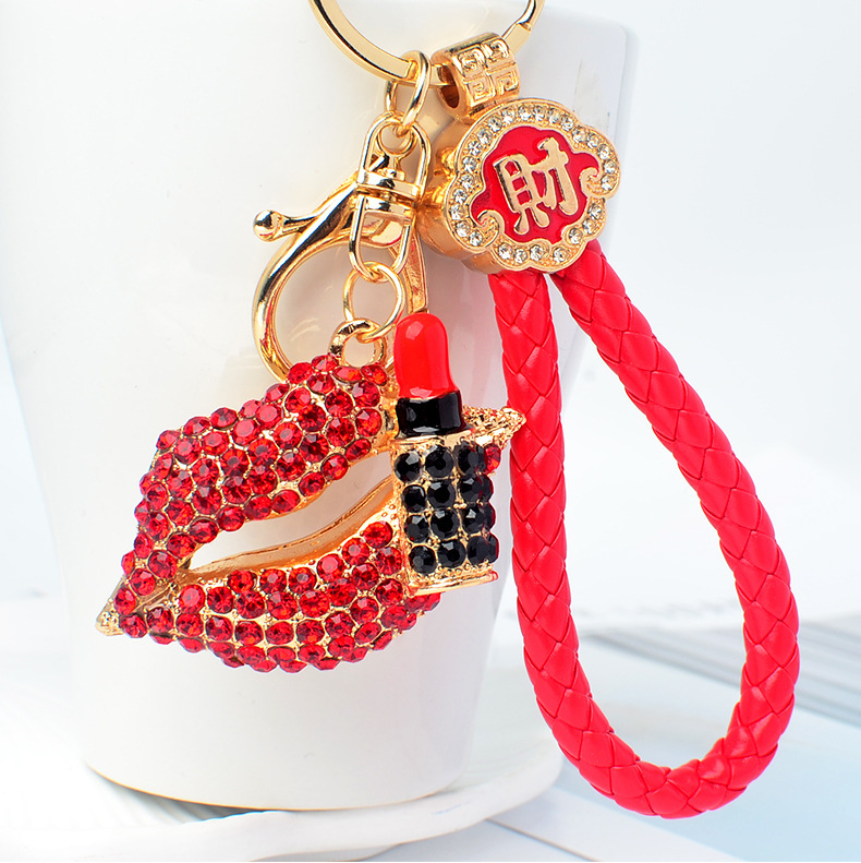 Diamond-Encrusted Red Lips Keychain for Women, Bag Pendant, European and American Style, Cross-Border Hot-Selling Rhinestone Lipstick Small Pendant Diamond-Encrusted Red Lips Keychain for Women, Bag Pendant, European and American Style, Cross-Border Hot-Selling Rhinestone Lipstick Small Pendant