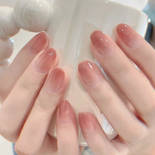 Popular online popular wear nail wholesale pure desire short cameo Brown Gradient manicure nail piece removable nail patch
