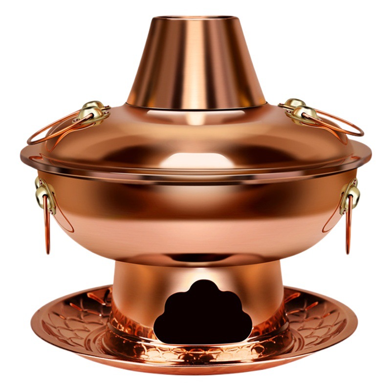 Pure Copper Hot Pot, Thickened Handmade Charcoal Copper Pot, Traditional Beijing Household Dual-Compartment Hot Pot, Pure Copper Cookware