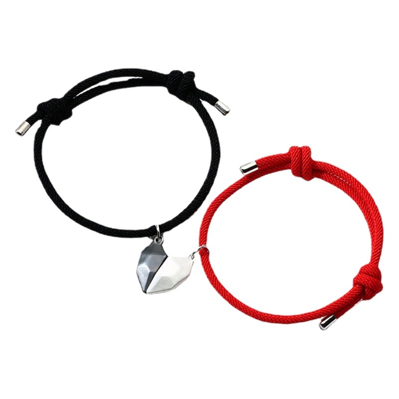 Nuevo amor blanco y negro transfronterizo deseando piedra pulsera de pareja desgarrador costura succión magnética tejida cuerda de mano ajustable hombres y mujeres