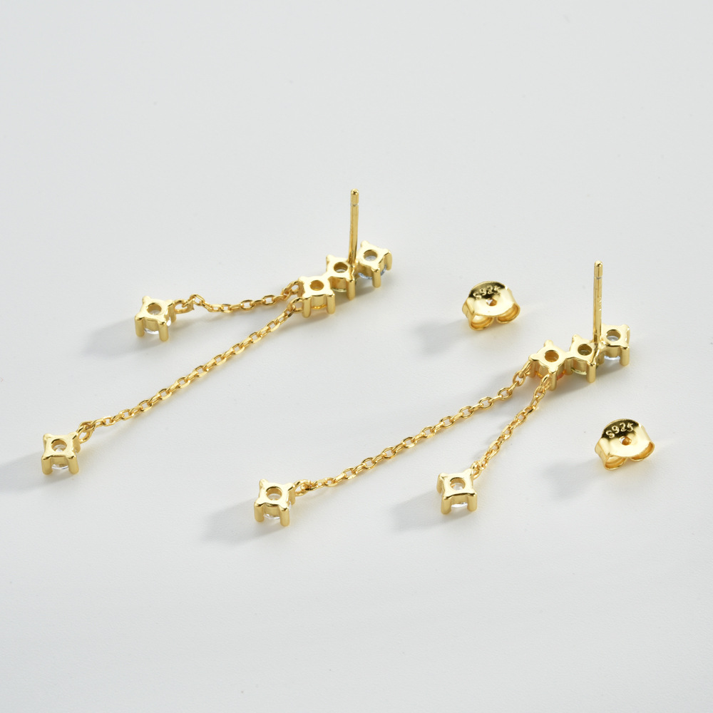 Women's Gender 1 Pair 18K Gold Plated 925 Sterling Silver Zircon Geometric Drop Earrings