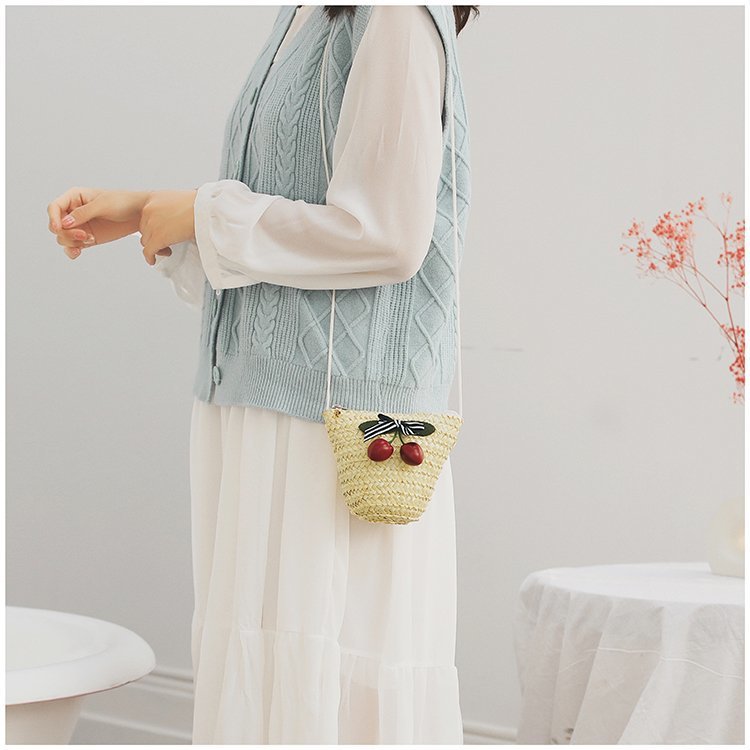 Fabrik Großhandel neue süße Kirsche Stroh Tasche Geldbörse Sommer Crossbody Stroh Tasche gewebte Tasche Urlaub Strandtasche_voghion.com