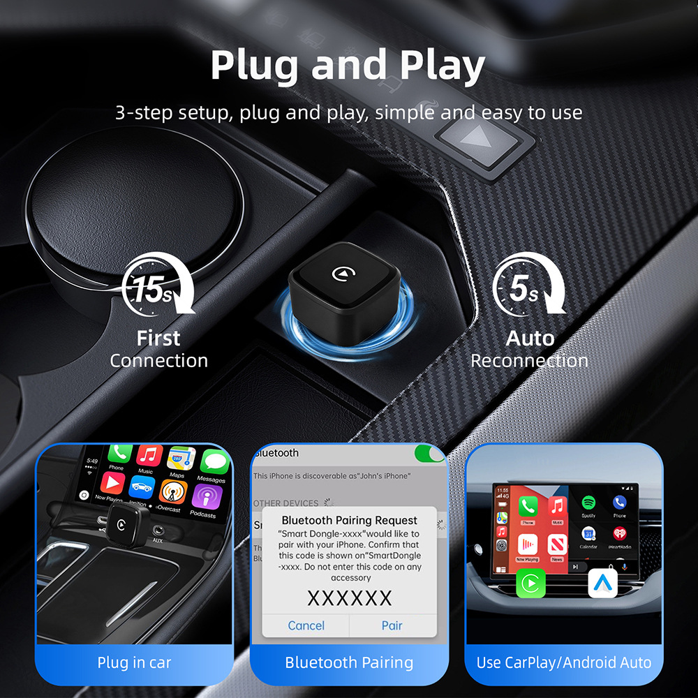 Amazon Carplay Apple Android 2-in-1 Wired to Wireless Portable Car Connectivity Carplay Box