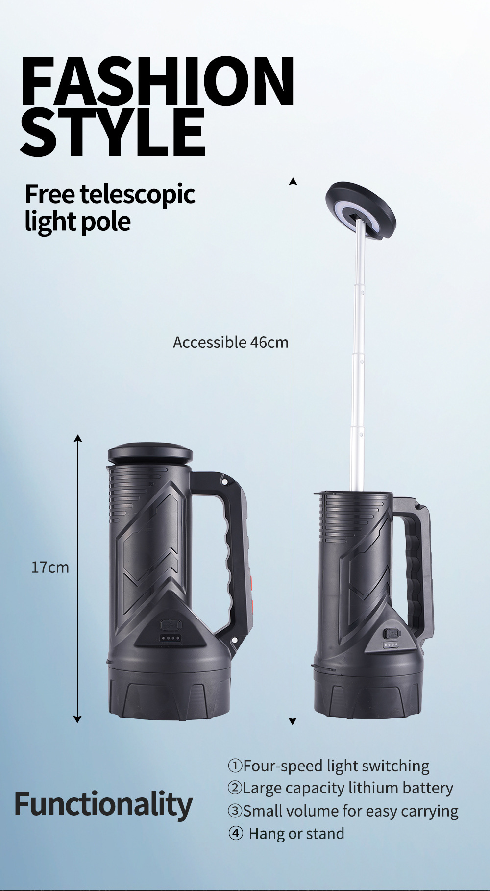 Outdoor Camping Campsite Stretchable Tail Searchlight High Power Strong Light Long Range Flashlight_voghion.com