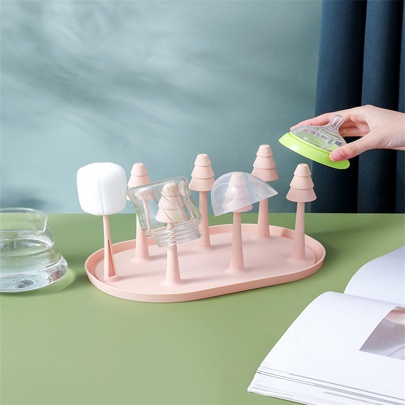 Drain Rack Cup Forest Cup Holder Household Drain Rack Glass Tea Cup Organizer Comes with Cup Brush Drain Tray Rack