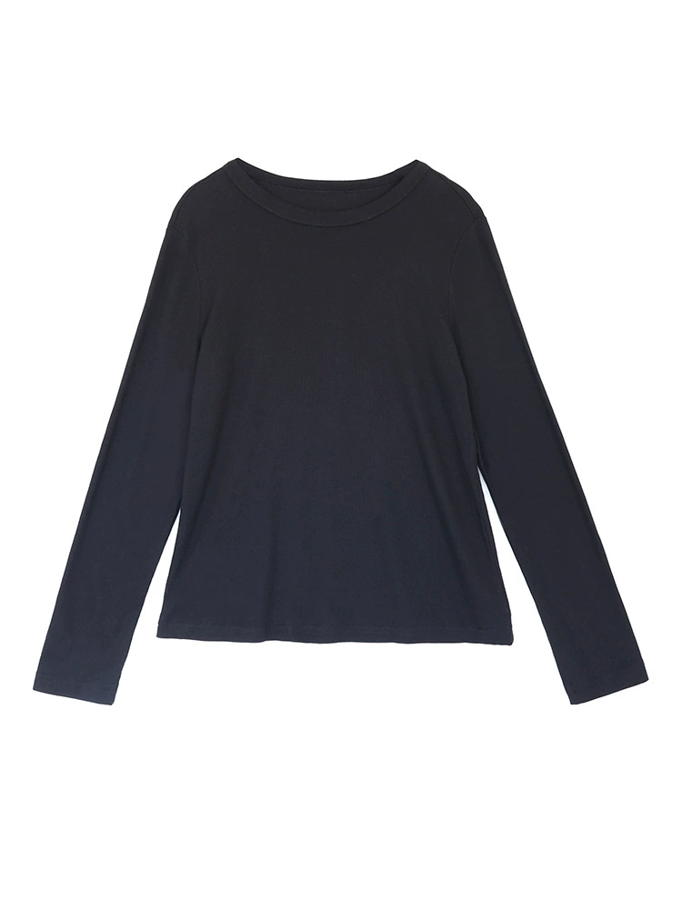 Multicoloured long-sleeve, body-friendly T-shirt for leisure, plus size, round collar, fitted