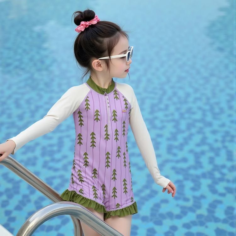 아기 소녀 긴팔 복서 원피스 수영복 한국 스타일 귀여운 유행 새로운 슬림 캐주얼 워터 파크 수영복