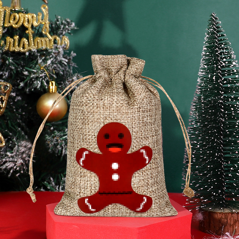 Transfronteriza nueva bolsa de lino de Navidad al por mayor bolsa de embalaje de caramelo con cordón decoraciones de Navidad bolsa de almacenamiento con cordón
