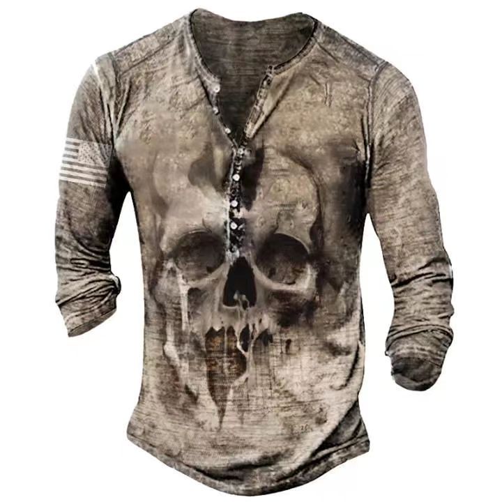 Nueva camiseta transfronteriza de manga larga con cuatro botones de Amazon Templar Impresión 3D Cross Legion imitación algodón pull rack manga larga T