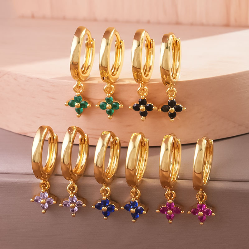 European American Style Copper Inlaid Diamond Four-leaf Clover For Women, Floral French Fashion, Sweet And Versatile,_voghion.com