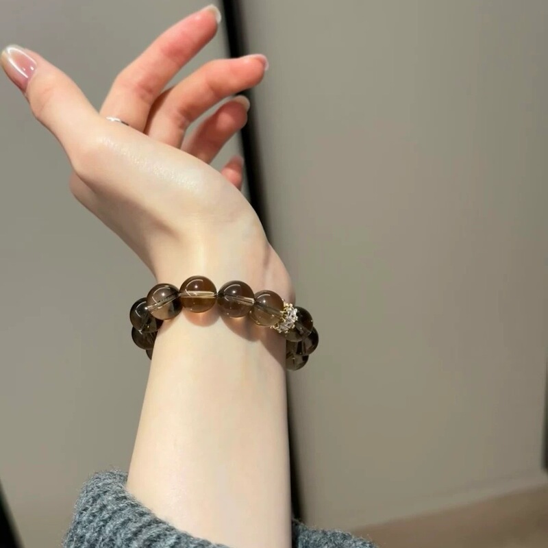 8A Grade Natural Tea Crystal Bracelet for Women, Single Circle, Fashionable, Simple, Versatile Jewelry Gift for Girlfriend or Best Friend