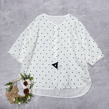 日系双层纱波点短袖衬衫夏季新款宽松减龄纯棉单排扣圆领上衣薄款