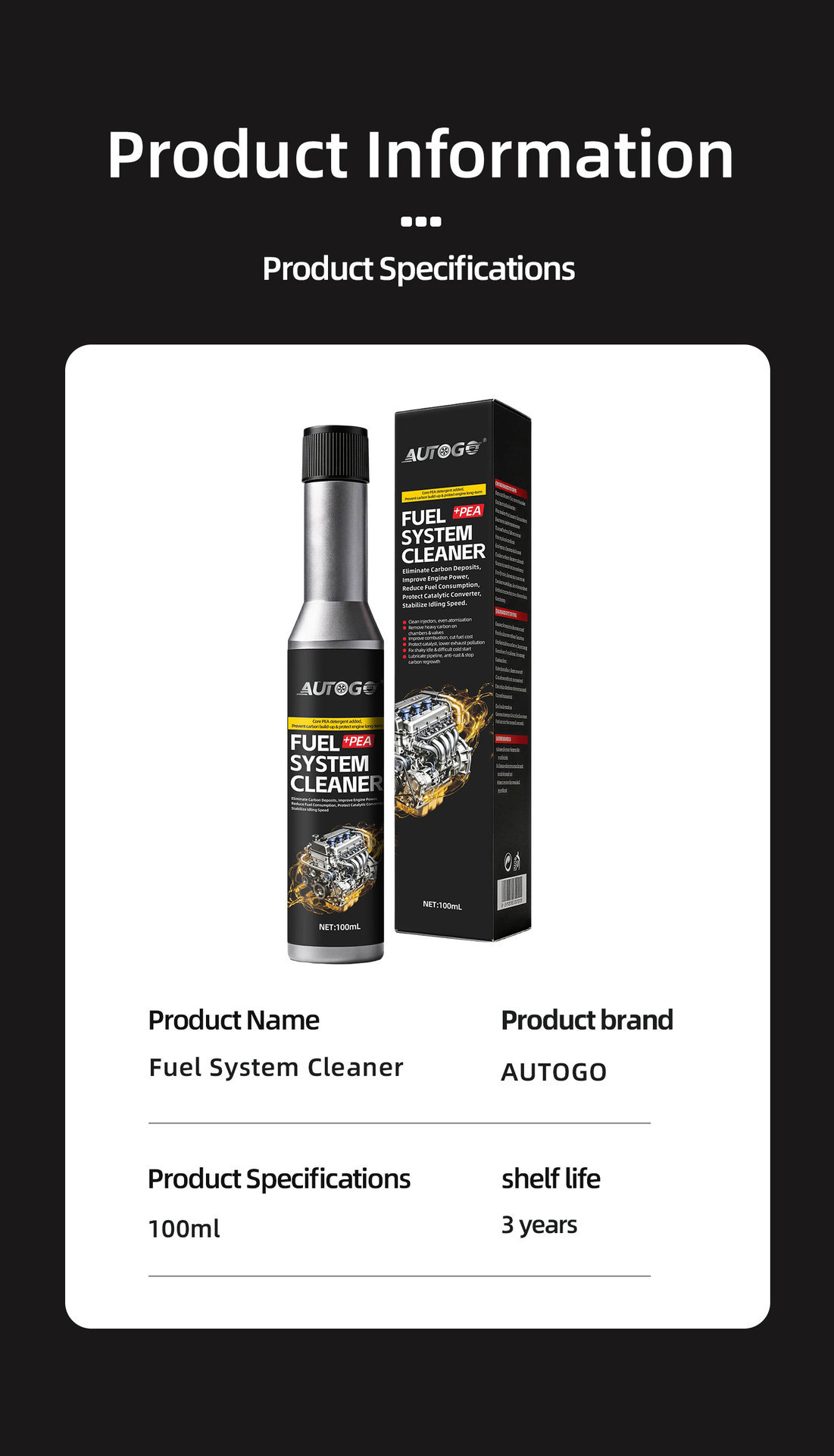 AUTOGO Fuel Additive: Fuel cleaner, removes fuel deposits, enhances engine power, concentrated fuel deposit remover