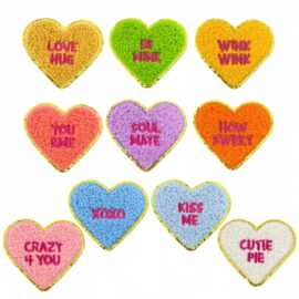 情人节爱心英文刺绣布贴雪尼尔毛巾绣服装辅料熨烫徽章补丁热熔胶