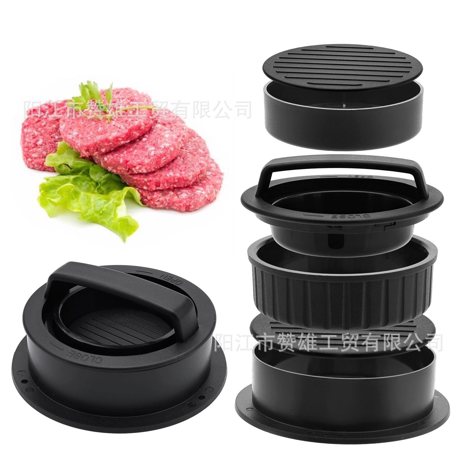 Fábrica directa de prensa de carne de hamburguesas molde de prensa de carne manual redonda DIY gadget de cocina