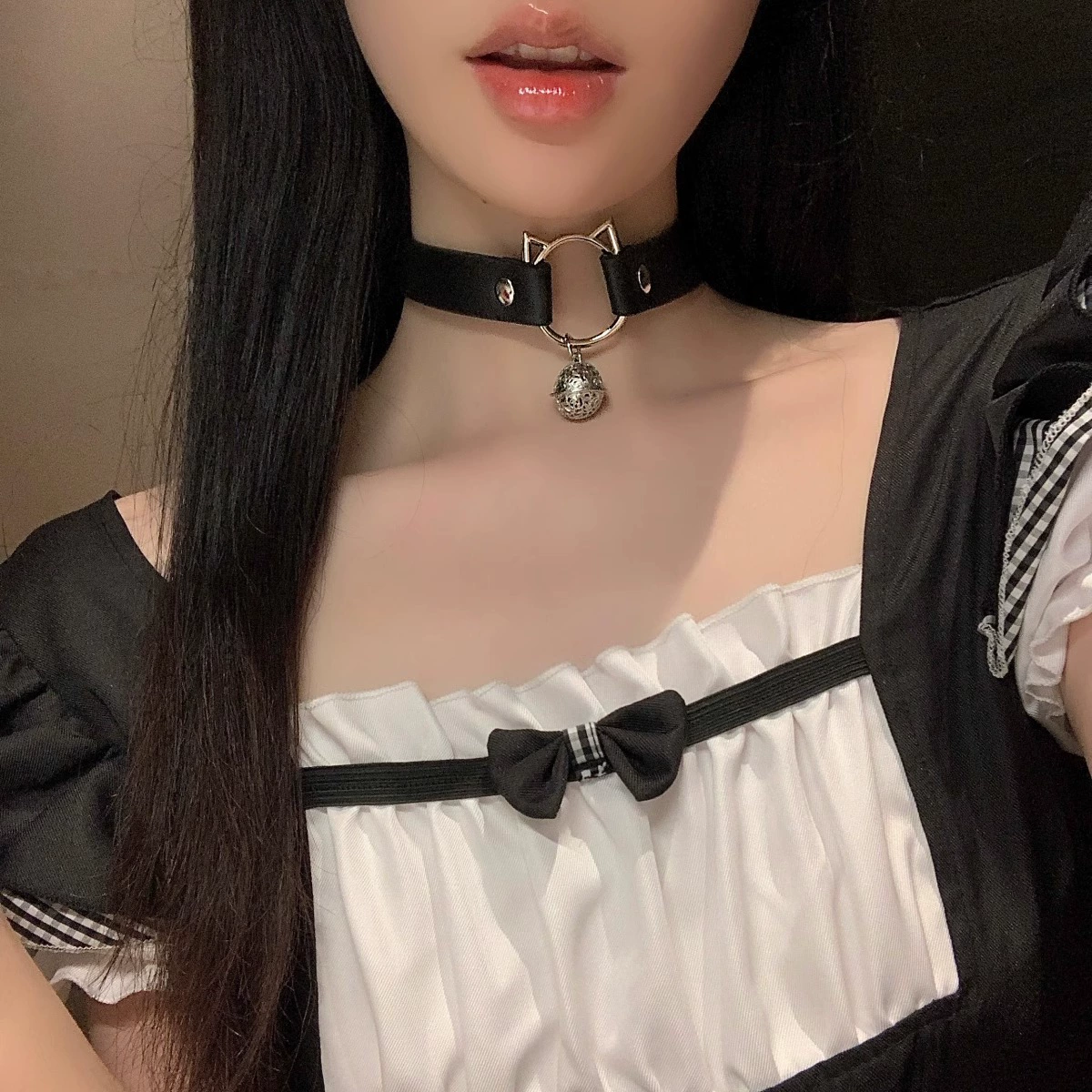 Choker Necklace Set, adjustable faux leather & chain, pendant/bell/leash options, 40–48 cm