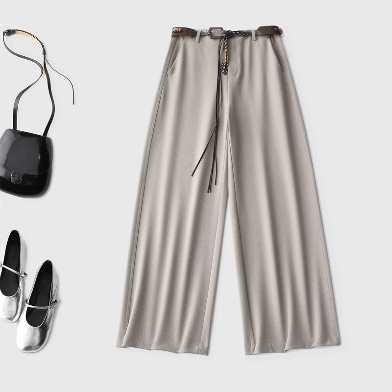 Commuter-style, classic, finely woven acetate wool, high-waisted, straight-leg trousers – a source factory for high-end women’s clothing for cross-border sales