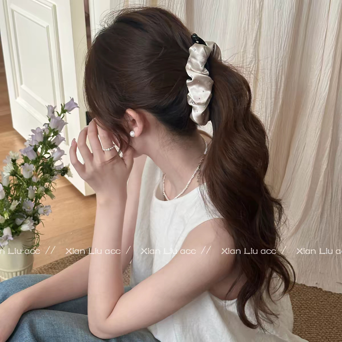 65# champagne gold rhinestone cloud banana clip - 10cm