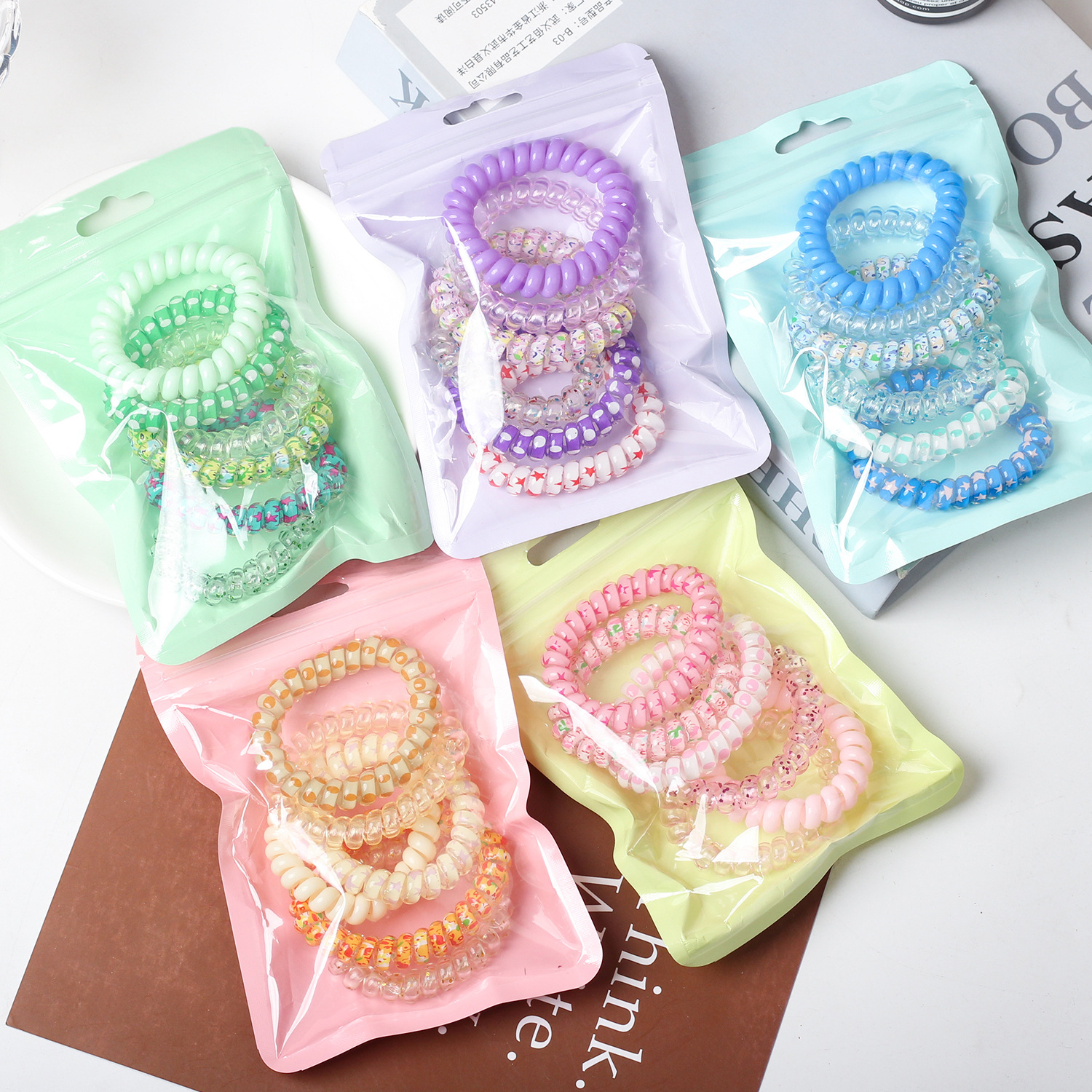 6 series de color bolsas de cabello telefónico anillo de cabello femenino de alto rendimiento correa de cabello durable simple atado cabello tocado de cabello