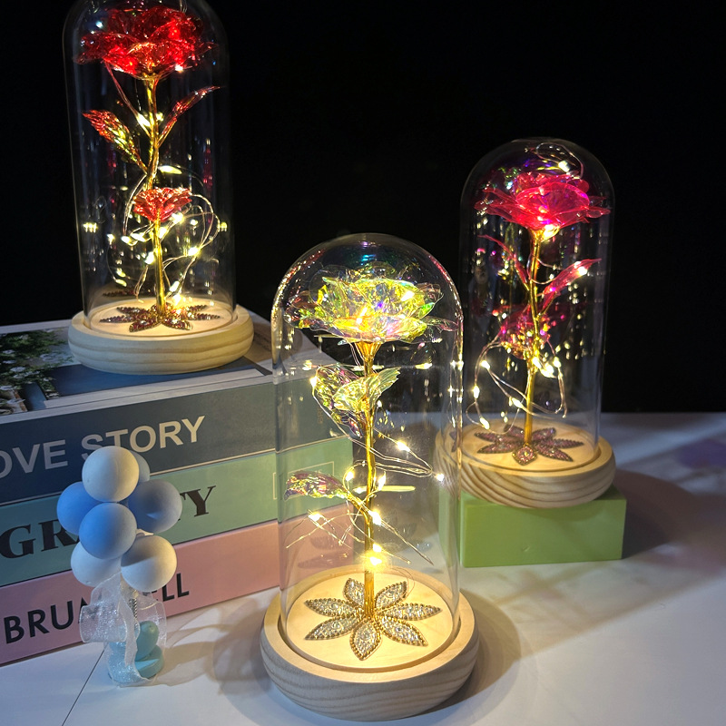 Lámpara de Cristal con Rosa Preservada, Regalo para el Día de San Valentín Chino, 520, Producto Terminado al por Mayor, Adorno Creativo para Regalo Pequeño