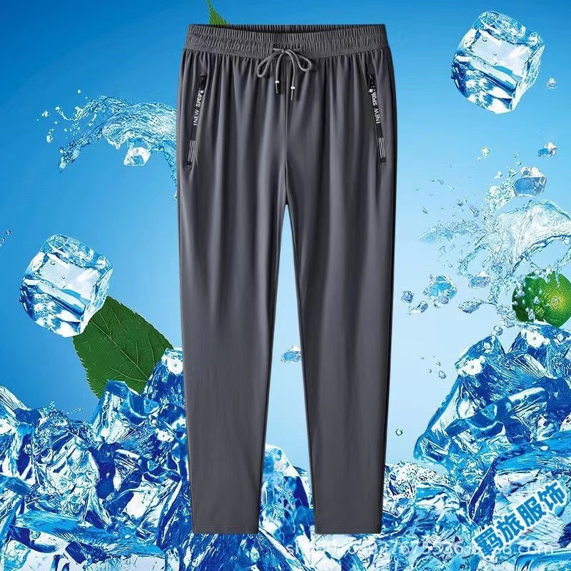 Pantalones de hielo para hombres de verano delgados elásticos transpirables rápidos secos rectos sueltos grandes pantalones de corredor al por mayor