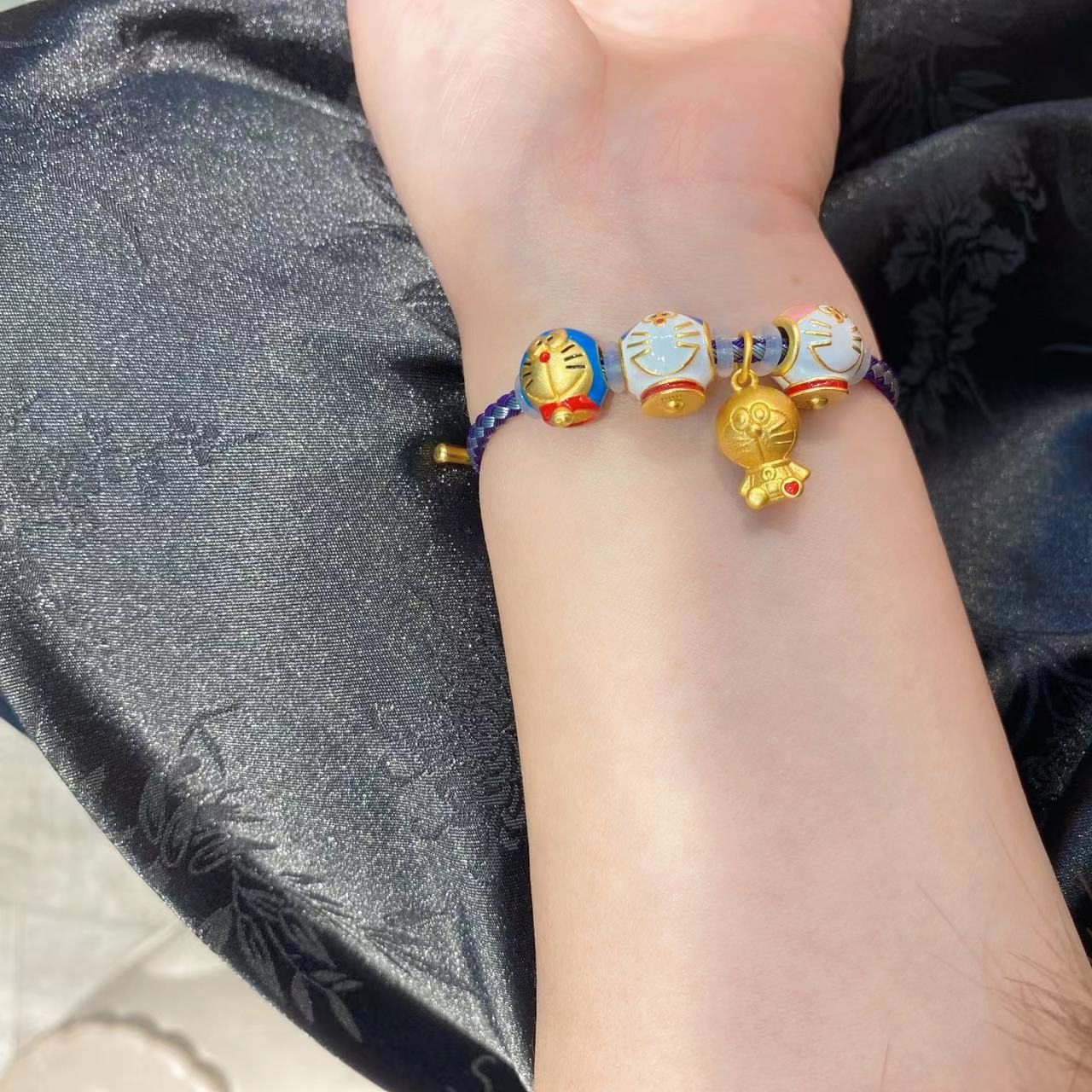 Enameled Doraemon Jingle Cat Transfer Beads Bracelet Bracelet Large Hole Beads Cute Beads DIY Jewelry Accessories