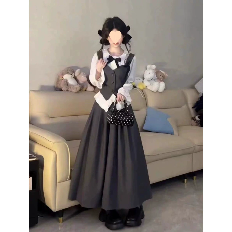 Женский комплект из 3 предметов в стиле Chanel, жилет, блузка и длинная юбка, разные размеры