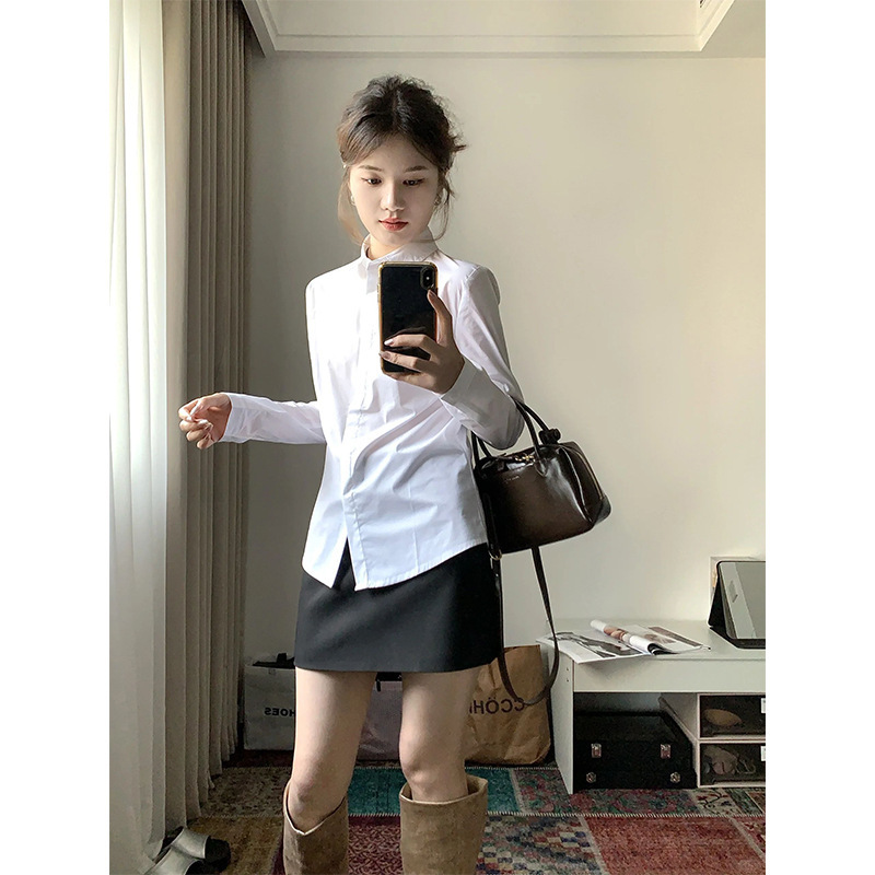 秋季穿搭一整套高级感小香风金扣外套条纹衬衫呢子短款半裙两件套|undefined