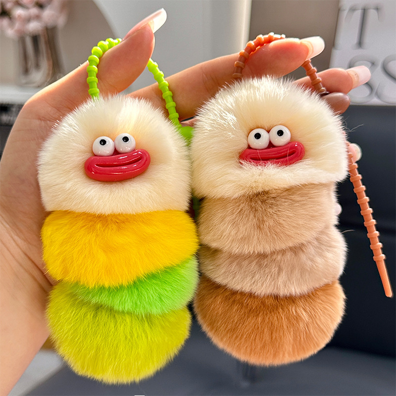 Cute Rex Rabbit Caterpillar Car Keychain Pendant Plush Doll Toy Small Accessories Backpack Pendant